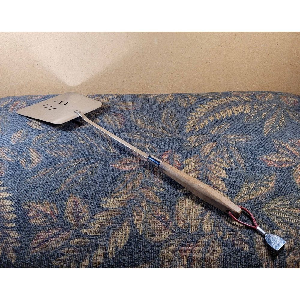 Vintage Stainless Steel Wood Handled Spatula with Red Hanging Cord